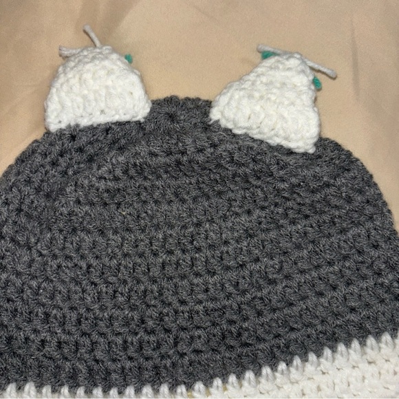 Bright Owl Crochet Kids Cap W/matching Mittens Acrylic Gray/White Yarn Handmade - Picture 5 of 8